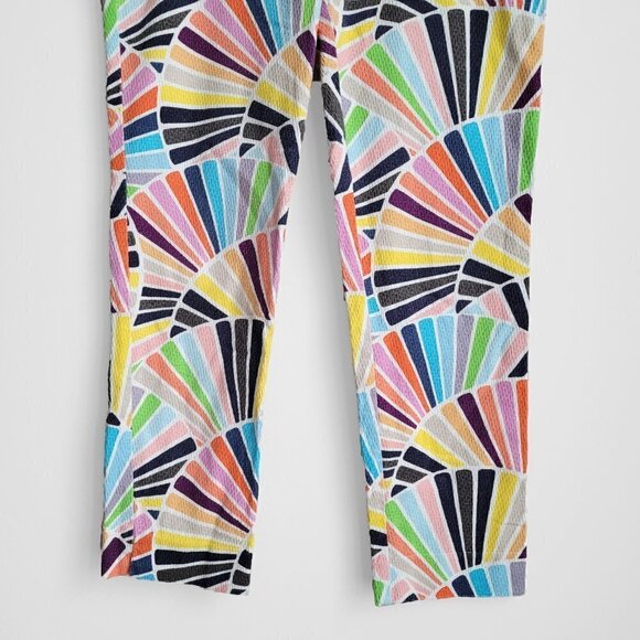 Trina Turk Multicolor Abstract Fan Print Mid Rise Ankle Cropped Boho Pants - Picture 5 of 10